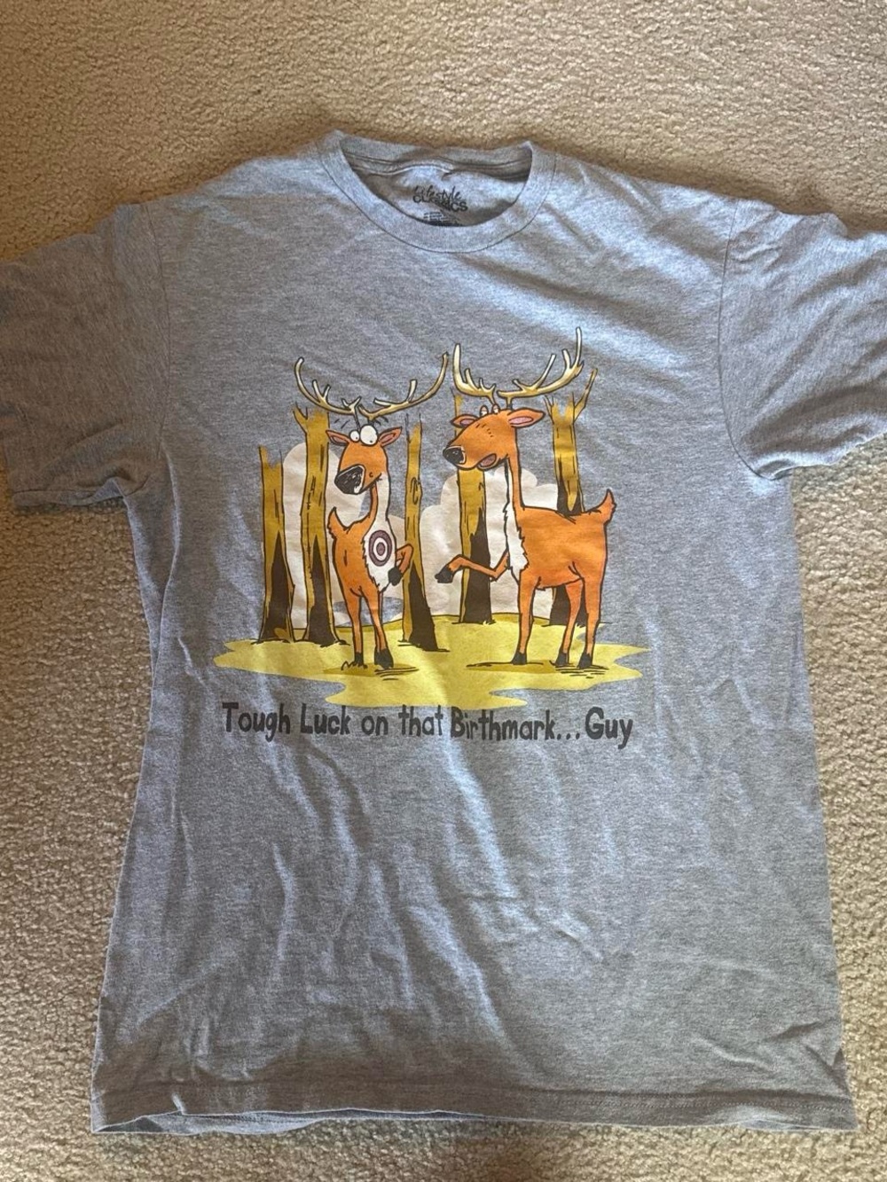 Gray Graphic Short Sleeve Tee with Deer Cartoon